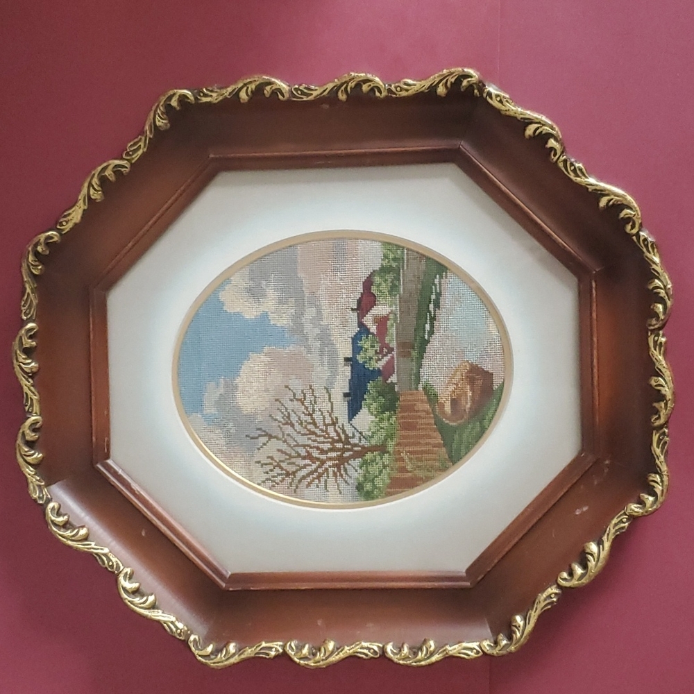 Vintage Petit Point Scene Beautiflly Done Professionally Framed